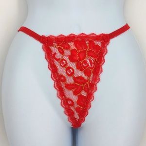 VTG Minor Creations Stretchy Nylon Lace Panties Floral Red Gold Sissy One Size